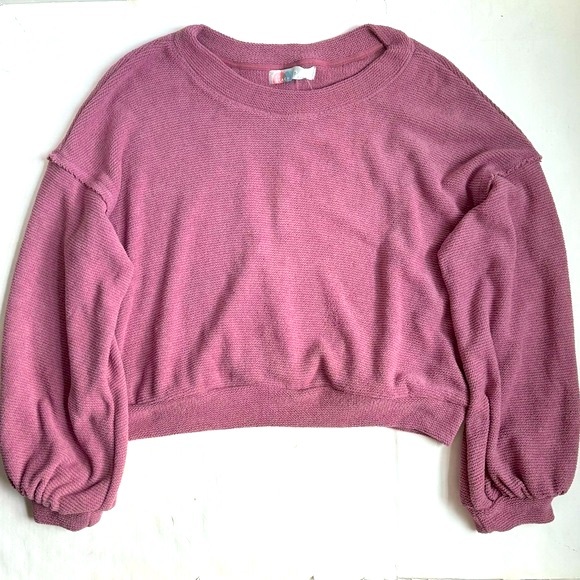 Free People Beach Shadow Crew Blouson-Sleeve Pull Over Sweater Mauve Size XL - Picture 16 of 17
